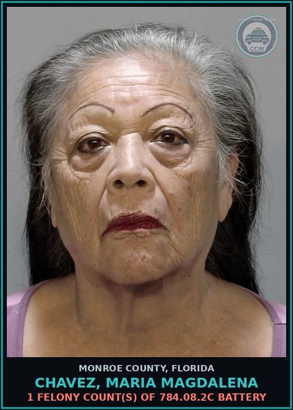 CCW arrest card for CHAVEZ, MARIA MAGDALENA in Monroe County: 1 Felony Count(s) of 784.08.2c BATTERY