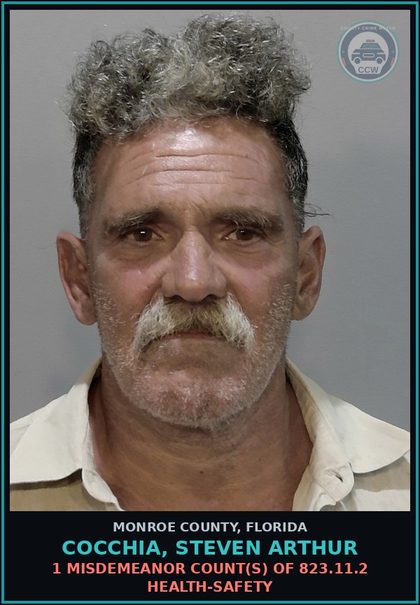 CCW arrest card for COCCHIA, STEVEN ARTHUR in Monroe County: 1 Misdemeanor Count(s) of 823.11.2 HEALTH-SAFETY