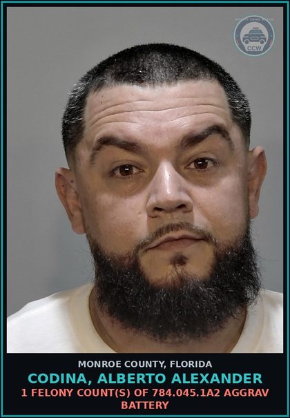 CCW arrest card for CODINA, ALBERTO ALEXANDER in Monroe County: 1 Misdemeanor Count(s) of 784.03.1a1 BATTERY