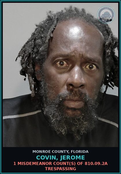 CCW arrest card for COVIN, JEROME in Monroe County: 1 Misdemeanor Count(s) of 810.09.2a TRESPASSING