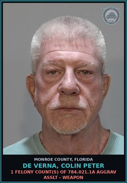 CCW arrest card for DE VERNA, COLIN PETER in Monroe County: 1 Felony Count(s) of 784.048.3 AGGRAV STALKING