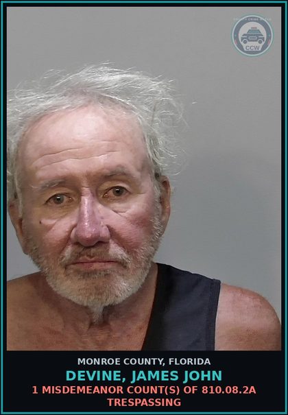 CCW arrest card for DEVINE, JAMES JOHN in Monroe County: 1 Misdemeanor Count(s) of 810.08.2a TRESPASSING