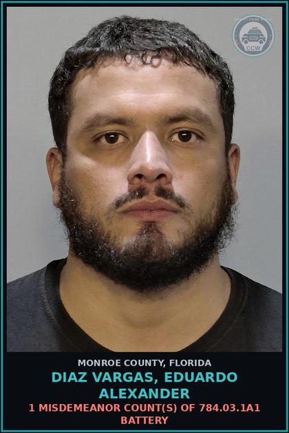 CCW arrest card for DIAZ VARGAS, EDUARDO ALEXANDER in Monroe County: 1 Misdemeanor Count(s) of 784.03.1a1 BATTERY