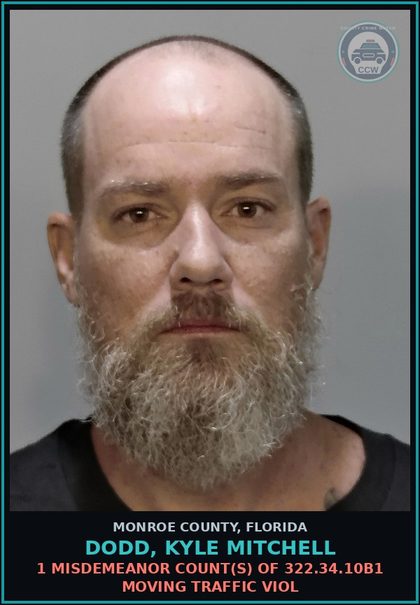 CCW arrest card for DODD, KYLE MITCHELL in Monroe County: 1 Misdemeanor Count(s) of 322.34.10b1 MOVING TRAFFIC VIOL