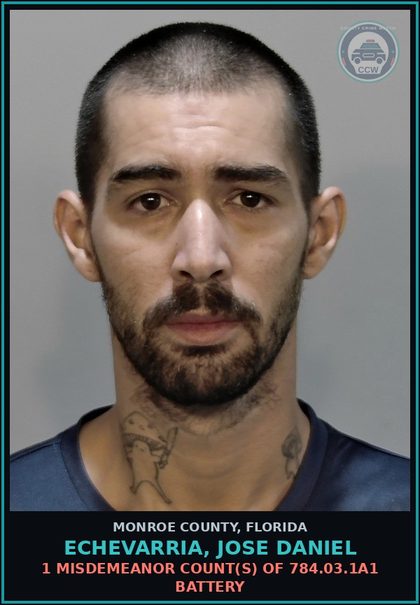 CCW arrest card for ECHEVARRIA, JOSE DANIEL in Monroe County: 1 Misdemeanor Count(s) of 784.03.1a1 BATTERY