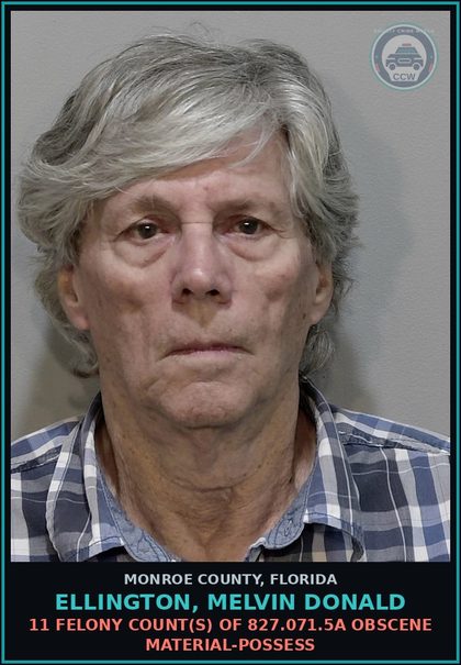 CCW arrest card for ELLINGTON, MELVIN DONALD in Monroe County: 11 Felony Count(s) of 827.071.5a OBSCENE MATERIAL-POSSESS
