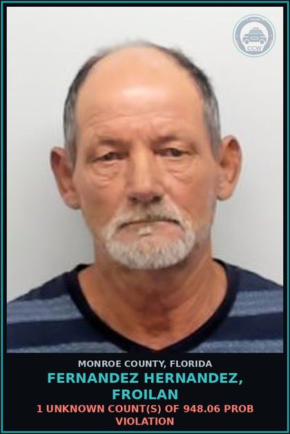CCW arrest card for FERNANDEZ HERNANDEZ, FROILAN in Monroe County: 1 Unknown Count(s) of 948.06 PROB VIOLATION