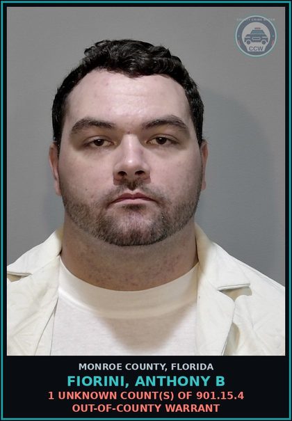 CCW arrest card for FIORINI, ANTHONY B in Monroe County: 1 Unknown Count(s) of 901.15.4 OUT-OF-COUNTY WARRANT
