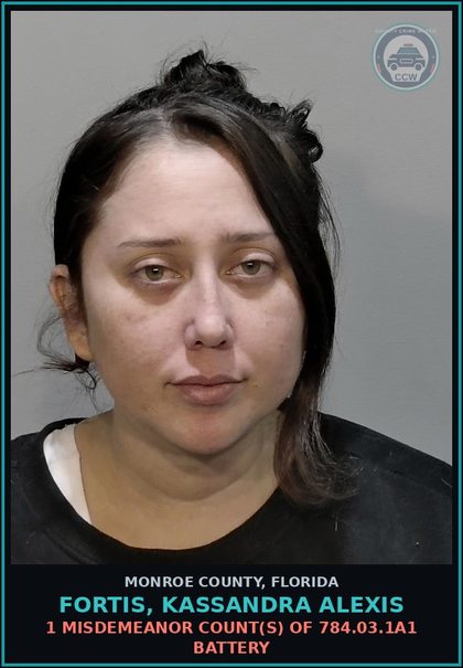 CCW arrest card for FORTIS, KASSANDRA ALEXIS in Monroe County: 1 Misdemeanor Count(s) of 784.03.1a1 BATTERY