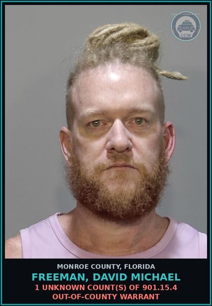 CCW arrest card for FREEMAN, DAVID MICHAEL in Monroe County: 1 Unknown Count(s) of 901.15.4 OUT-OF-COUNTY WARRANT