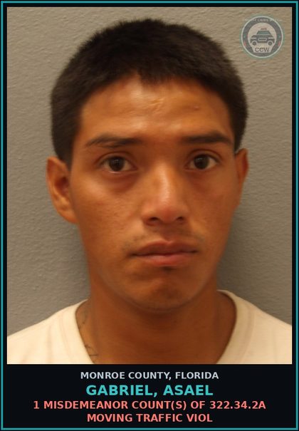 CCW arrest card for GABRIEL, ASAEL in Monroe County: 1 Misdemeanor Count(s) of 322.34.2a MOVING TRAFFIC VIOL