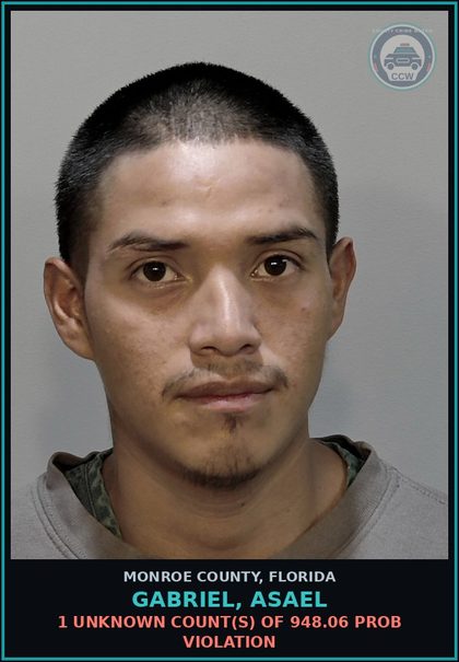 CCW arrest card for GABRIEL, ASAEL in Monroe County: 1 Unknown Count(s) of 948.06 PROB VIOLATION
