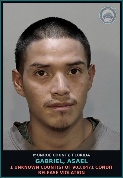 CCW arrest card for GABRIEL, ASAEL in Monroe County: 1 Unknown Count(s) of 903.0471 CONDIT RELEASE VIOLATION