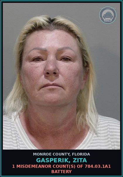 CCW arrest card for GASPERIK, ZITA in Monroe County: 1 Misdemeanor Count(s) of 784.03.1a1 BATTERY