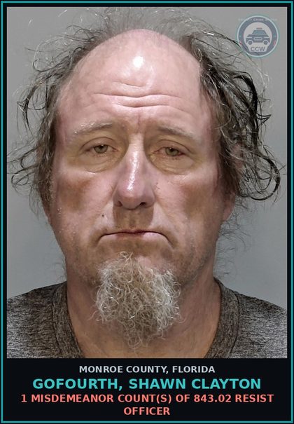 CCW arrest card for GOFOURTH, SHAWN CLAYTON in Monroe County: 1 Unknown Count(s) of 888.8888.8888 COUNTY ORDINANCE VIOL