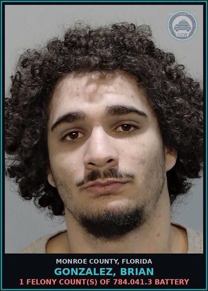 CCW arrest card for GONZALEZ, BRIAN in Monroe County: 1 Felony Count(s) of 784.041.3 BATTERY