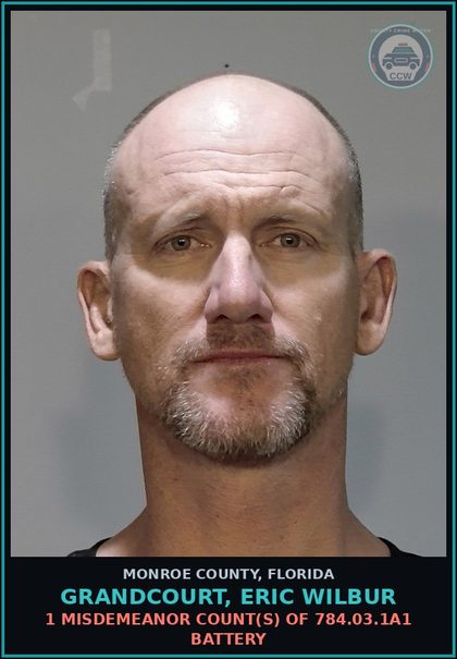 CCW arrest card for GRANDCOURT, ERIC WILBUR in Monroe County: 1 Misdemeanor Count(s) of 784.03.1a1 BATTERY