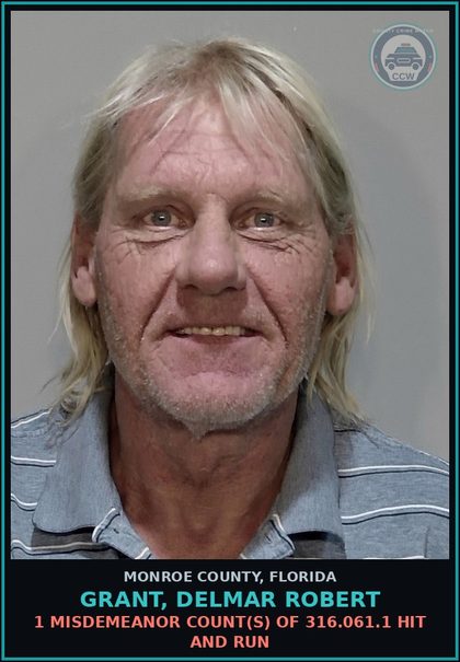 CCW arrest card for GRANT, DELMAR ROBERT in Monroe County: 1 Misdemeanor Count(s) of 316.061.1 HIT AND RUN