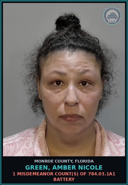 CCW arrest card for GREEN, AMBER NICOLE in Monroe County: 1 Misdemeanor Count(s) of 784.03.1a1 BATTERY