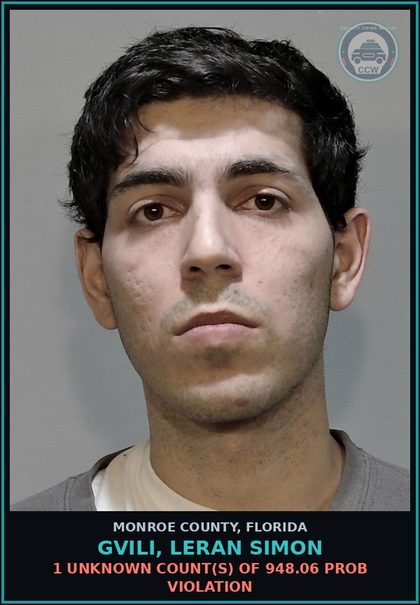 CCW arrest card for GVILI, LERAN SIMON in Monroe County: 1 Unknown Count(s) of 948.06 PROB VIOLATION