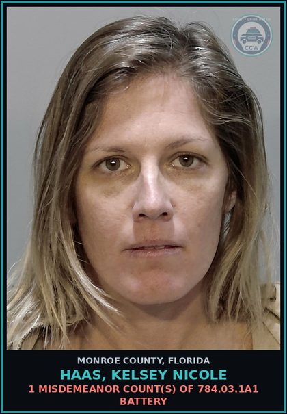 CCW arrest card for HAAS, KELSEY NICOLE in Monroe County: 1 Misdemeanor Count(s) of 784.03.1a1 BATTERY