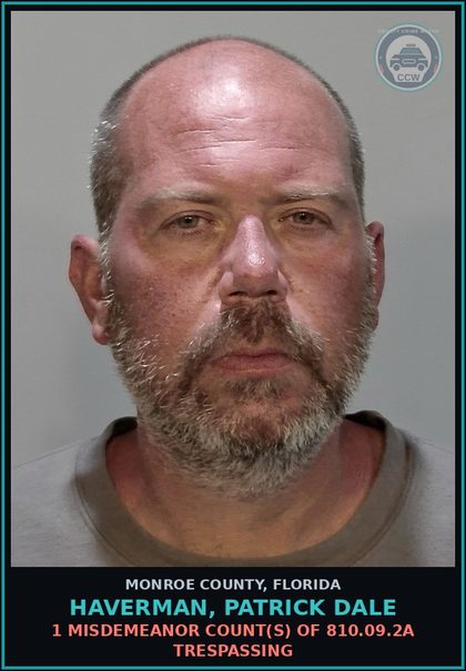 CCW arrest card for HAVERMAN, PATRICK DALE in Monroe County: 1 Misdemeanor Count(s) of 810.09.2a TRESPASSING