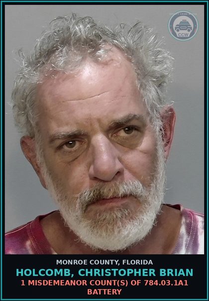 CCW arrest card for HOLCOMB, CHRISTOPHER BRIAN in Monroe County: 1 Misdemeanor Count(s) of 784.03.1a1 BATTERY