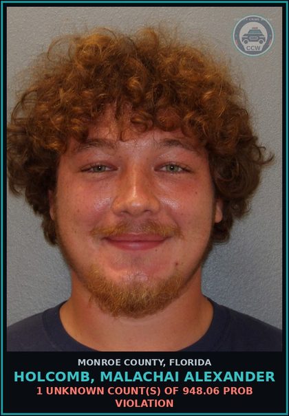CCW arrest card for HOLCOMB, MALACHAI ALEXANDER in Monroe County: 1 Unknown Count(s) of 948.06 PROB VIOLATION