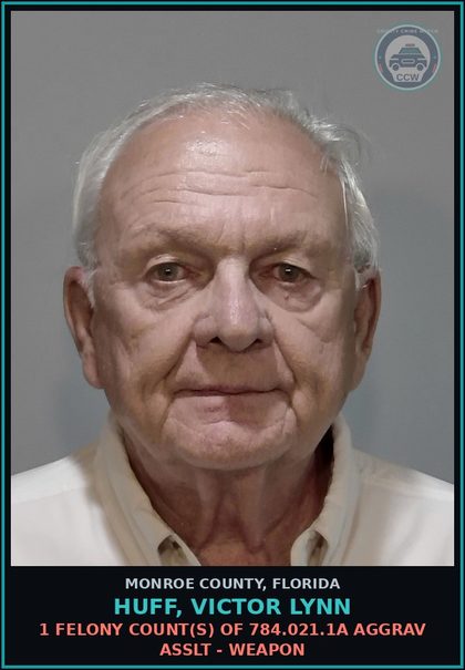 CCW arrest card for HUFF, VICTOR LYNN in Monroe County: 1 Felony Count(s) of 316.192.3a2 MOVING TRAFFIC VIOL
