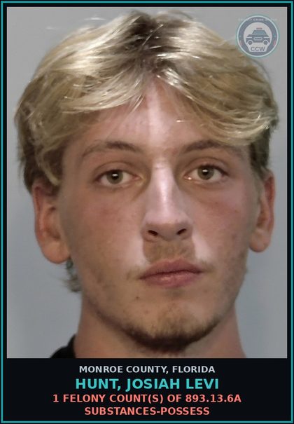 CCW arrest card for HUNT, JOSIAH LEVI in Monroe County: 1 Misdemeanor Count(s) of 316.061 HIT AND RUN