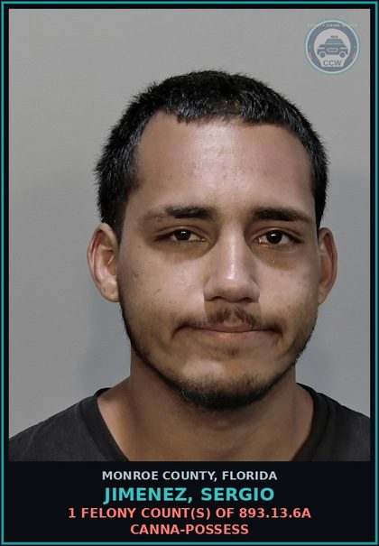 CCW arrest card for JIMENEZ, SERGIO in Monroe County: 1 Felony Count(s) of 893.13.6a Canna-POSSESS