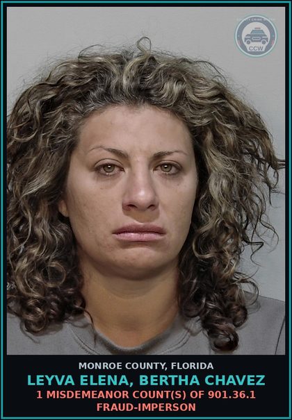 CCW arrest card for LEYVA ELENA, BERTHA CHAVEZ in Monroe County: 1 Misdemeanor Count(s) of 901.36.1 FRAUD-IMPERSON