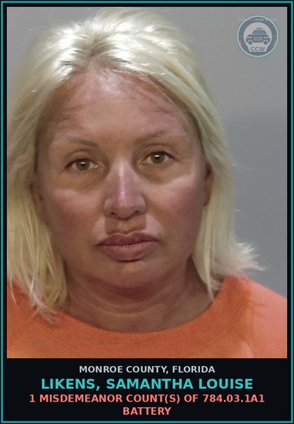 CCW arrest card for LIKENS, SAMANTHA LOUISE in Monroe County: 1 Misdemeanor Count(s) of 784.03.1a1 BATTERY