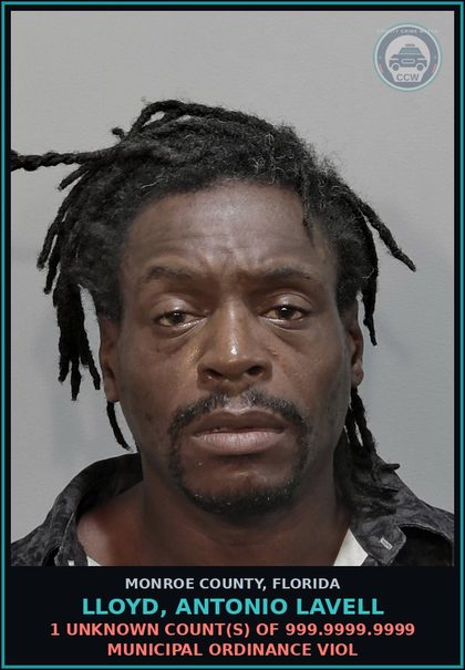 CCW arrest card for LLOYD, ANTONIO LAVELL in Monroe County: 1 Unknown Count(s) of 999.9999.9999 MUNICIPAL ORDINANCE VIOL