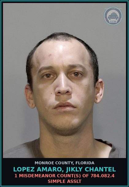 CCW arrest card for LOPEZ AMARO, JIKLY CHANTEL in Monroe County: 1 Misdemeanor Count(s) of 784.082.4 SIMPLE ASSLT