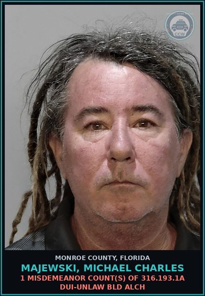 CCW arrest card for MAJEWSKI, MICHAEL CHARLES in Monroe County: 1 Misdemeanor Count(s) of 316.193.1a DUI-UNLAW BLD ALCH