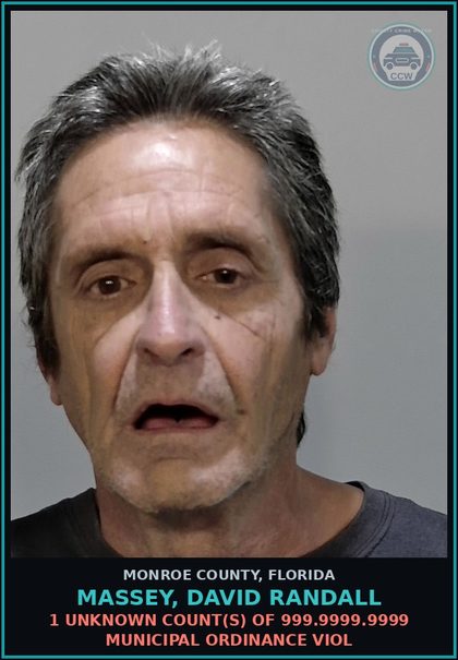 CCW arrest card for MASSEY, DAVID RANDALL in Monroe County: 1 Unknown Count(s) of 999.9999.9999 MUNICIPAL ORDINANCE VIOL