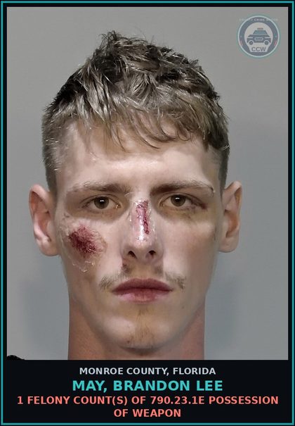 CCW arrest card for MAY, BRANDON LEE in Monroe County: 1 Felony Count(s) of 316.1935.3a FLEE/ELUDE POLICE