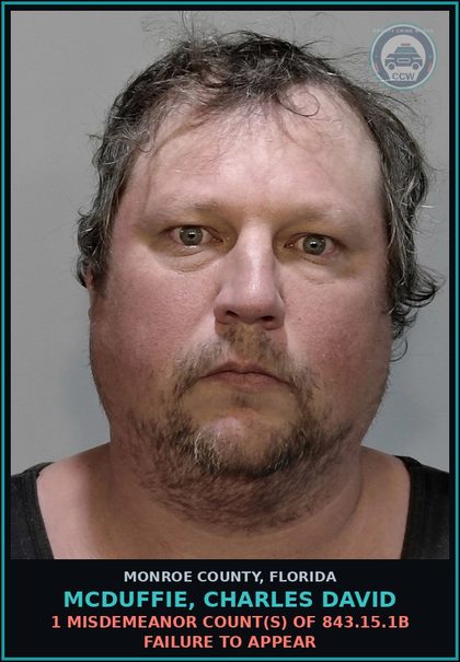 CCW arrest card for MCDUFFIE, CHARLES DAVID in Monroe County: 1 Misdemeanor Count(s) of 843.15.1b FAILURE TO APPEAR