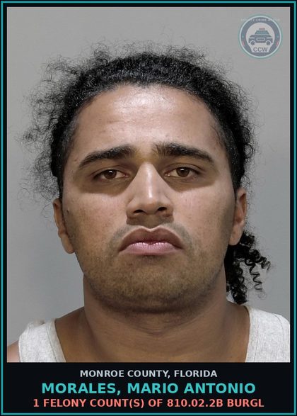 CCW arrest card for MORALES, MARIO ANTONIO in Monroe County: 1 Felony Count(s) of 810.02.2b BURGL