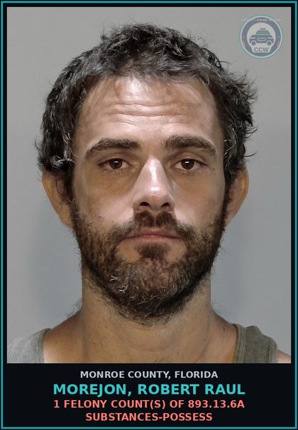 CCW arrest card for MOREJON, ROBERT RAUL in Monroe County: 1 Felony Count(s) of 893.13.6a DRUGS-POSSESS
