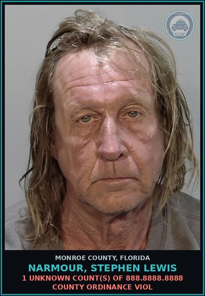 CCW arrest card for NARMOUR, STEPHEN LEWIS in Monroe County: 1 Unknown Count(s) of 888.8888.8888 COUNTY ORDINANCE VIOL