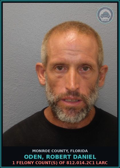 CCW arrest card for ODEN, ROBERT DANIEL in Monroe County: 1 Felony Count(s) of 812.014.2c1 LARC