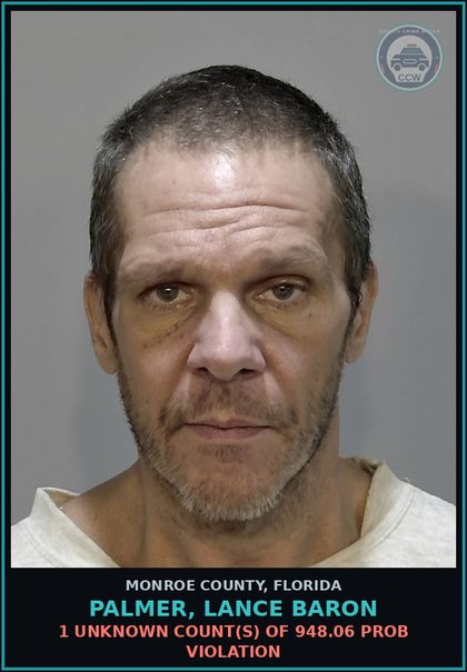 CCW arrest card for PALMER, LANCE BARON in Monroe County: 1 Unknown Count(s) of 948.06 PROB VIOLATION