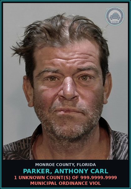 CCW arrest card for PARKER, ANTHONY CARL in Monroe County: 1 Unknown Count(s) of 999.9999.9999 MUNICIPAL ORDINANCE VIOL