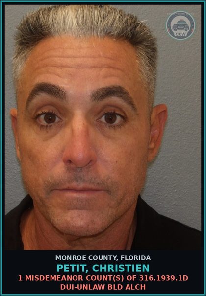 CCW arrest card for PETIT, CHRISTIEN in Monroe County: 2 Misdemeanor Count(s) of 318.14.3 RESIST OFFICER