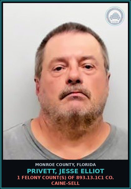 CCW arrest card for PRIVETT, JESSE ELLIOT in Monroe County: 1 Felony Count(s) of 893.13.1c1 COCAINE-SELL