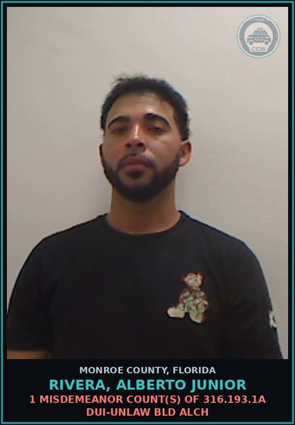 CCW arrest card for RIVERA, ALBERTO JUNIOR in Monroe County: 1 Misdemeanor Count(s) of 316.193.1a DUI-UNLAW BLD ALCH