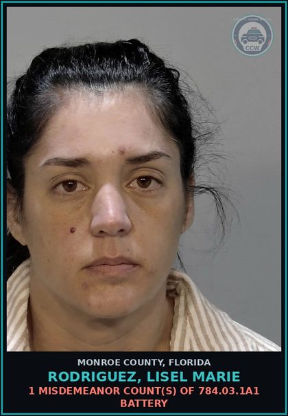 CCW arrest card for RODRIGUEZ, LISEL MARIE in Monroe County: 1 Misdemeanor Count(s) of 784.03.1a1 BATTERY
