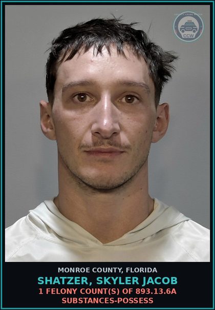 CCW arrest card for SHATZER, SKYLER JACOB in Monroe County: 1 Felony Count(s) of 893.13.6a DRUGS-POSSESS